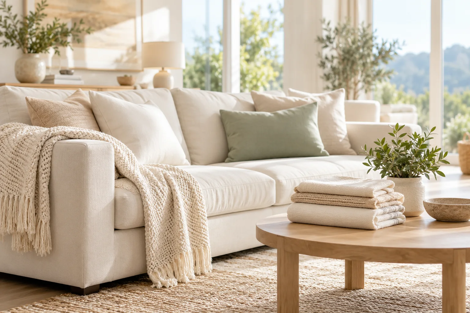 AI-created bright and tidy living room