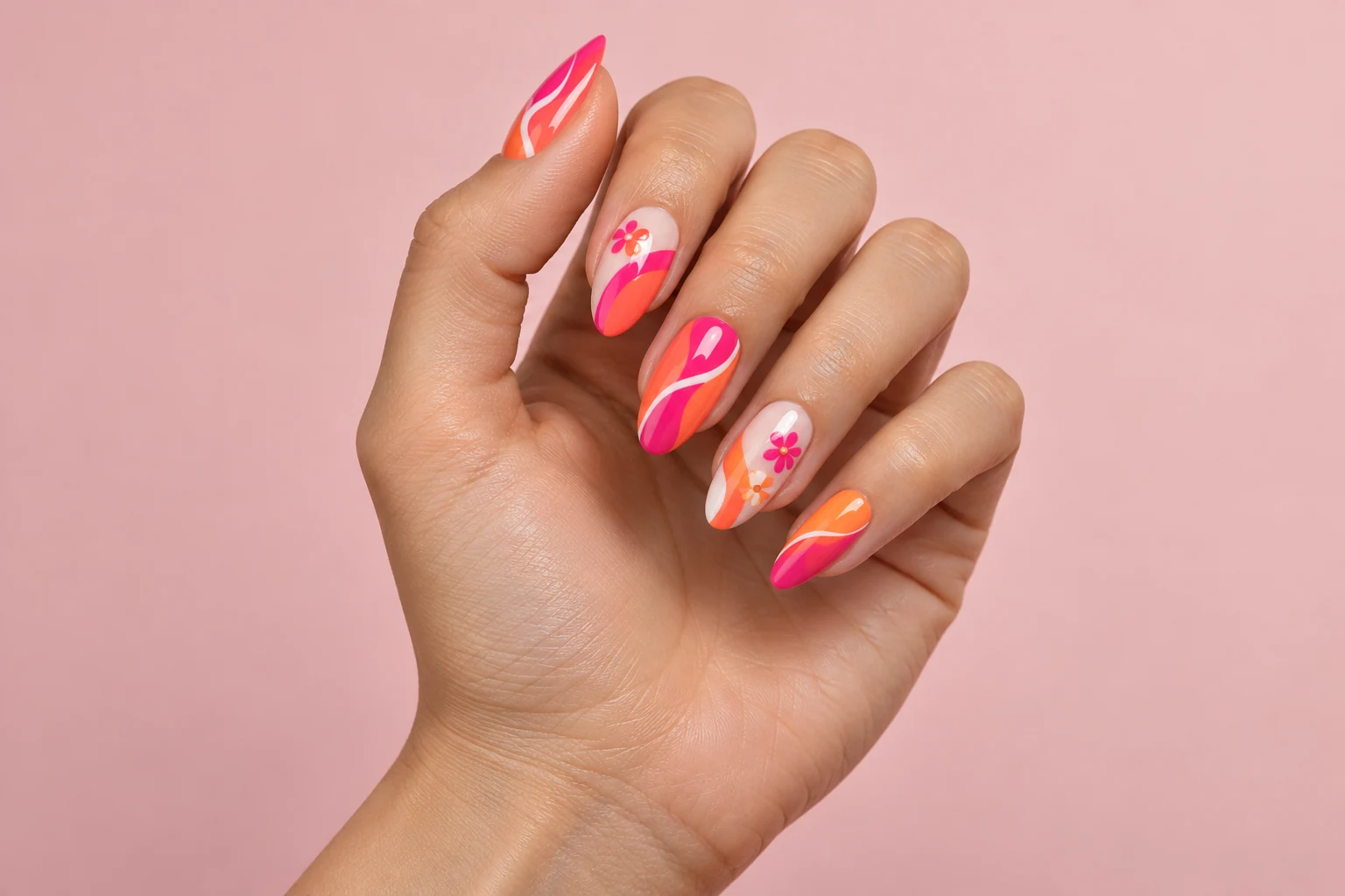 Illustrative fuchsia and coral nail art for the Petal concept