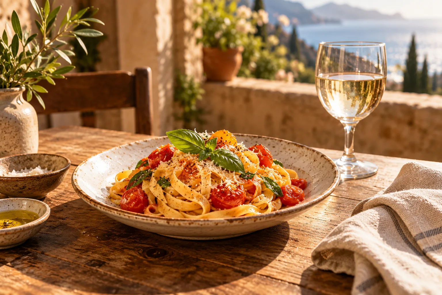 Illustrative Mediterranean table setting for the restaurant concept